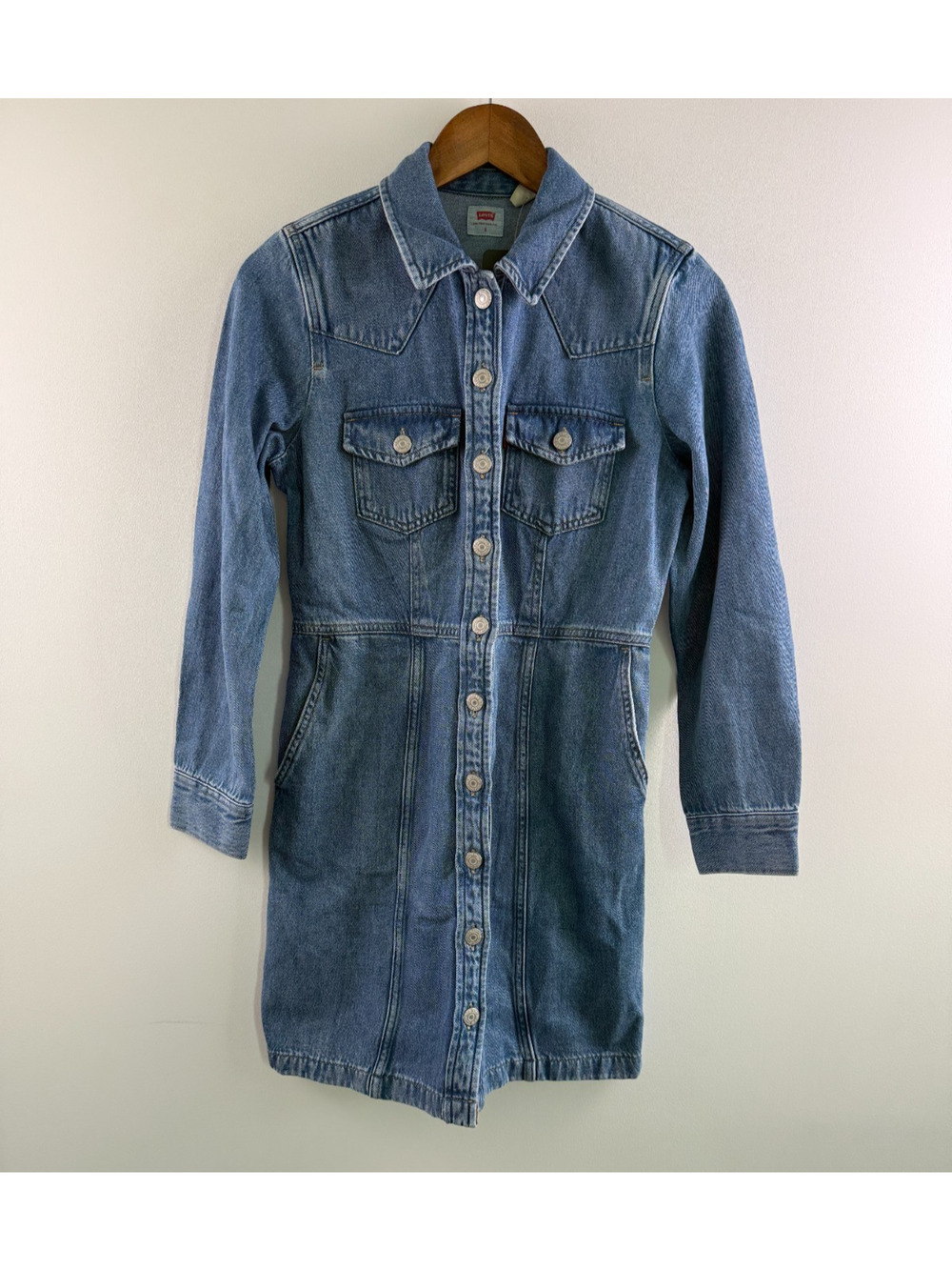 Levi's Women Flynn Western Long Sleeve Button Down Shirt Dress Blue Size S NWT